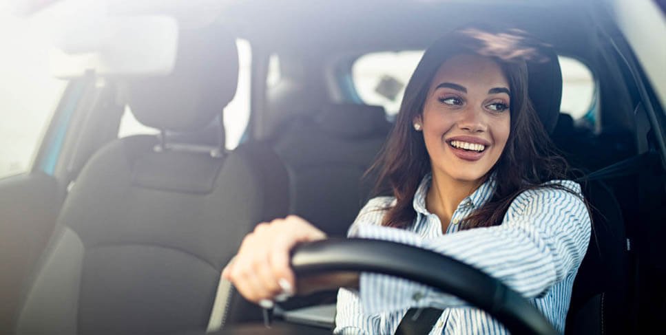 Woman Driving Car Smiling Woman Driving Car